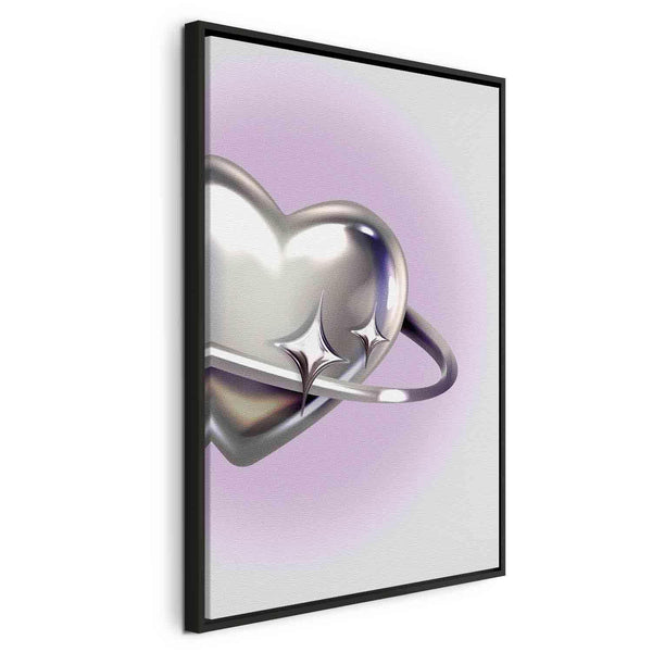 Quadro - Cosmic Heart - Silver Heart with a Ring on a Purple Background