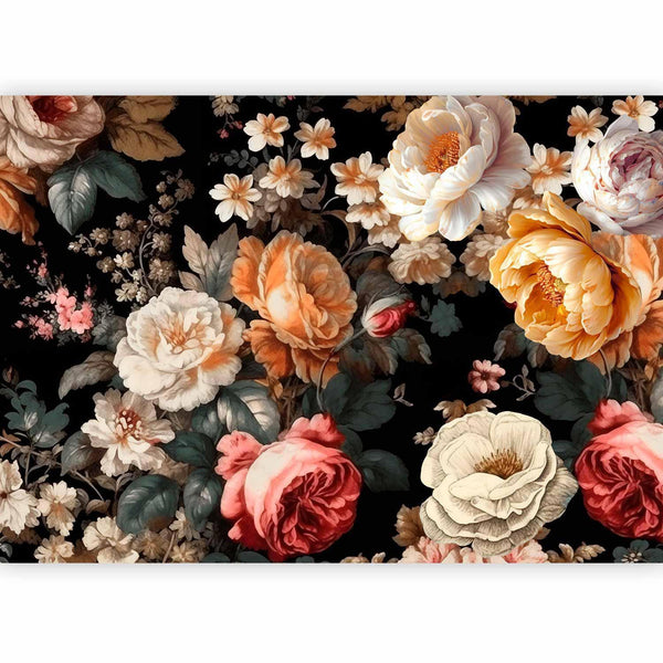 Carta da parati - Colourful flowers on a black background