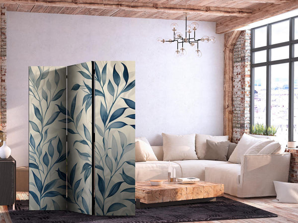 Paravento - Leaves in Blue Colors - Delicate Botanical Motif