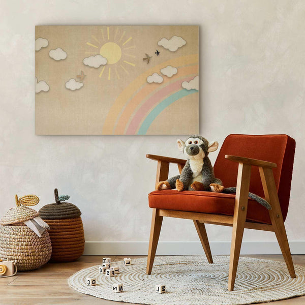 Quadro - Holiday Sky - Sunny Day with a Rainbow and Flying Birds
