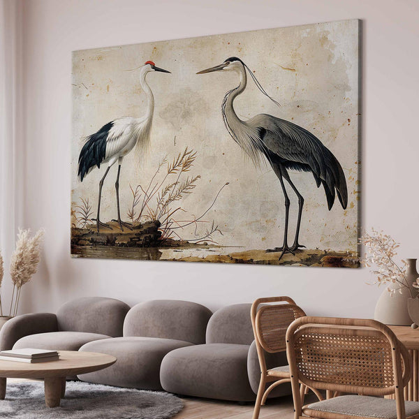 Quadro XXL - Birds from an old engraving - vintage-style illustration depicting a heron and a crane