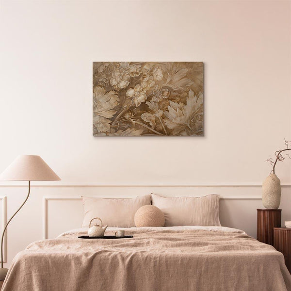 Quadro - Floral Ornaments Carved in Delicate Sepia and Brown Shades