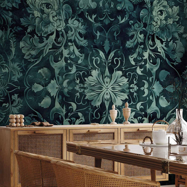 Carta da parati - Oriental Pattern Carpet: Emerald Ornaments and Worn Patterns