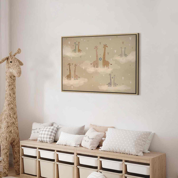 Quadro - Love - Colorful Giraffes Floating on Clouds Among Hearts and Stars