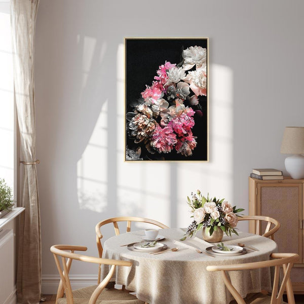 Quadro - Peony Charm (1-part) - Colorful Bouquet on Black Background