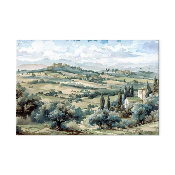Quadro - Landscape with Green Fields and Trees Tuscan Sunny View