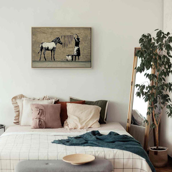 Quadro - Banksy: Washing Zebra on Concrete (1 Part) Wide