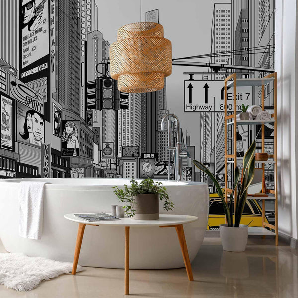 Carta da parati - Comic book city - New York street in pop art style