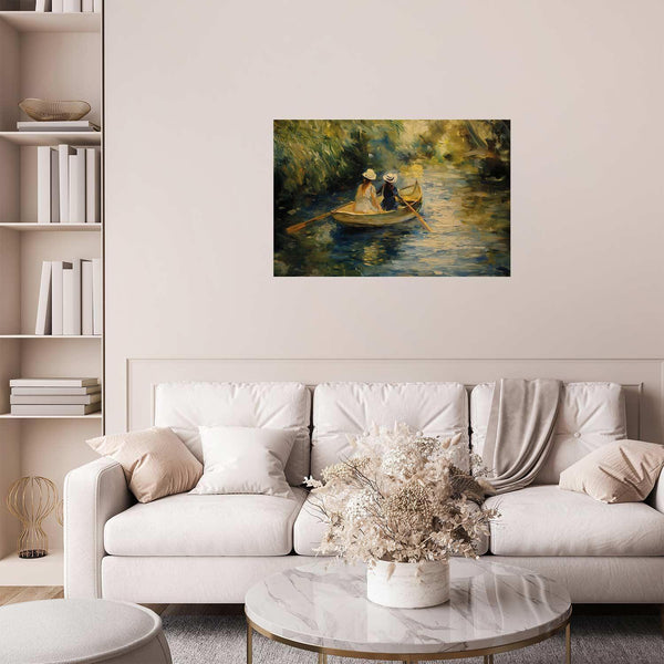 Poster - Boat crossing - painting of two women sailing a boat on a river