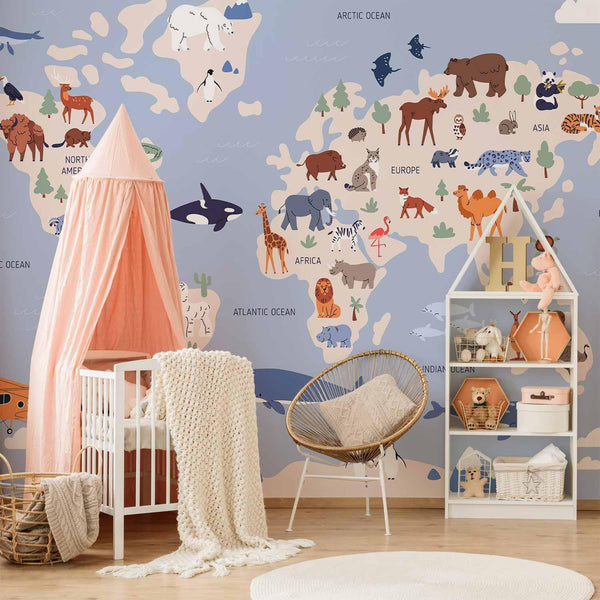 Carta da parati - World Map With Animal Illustrations