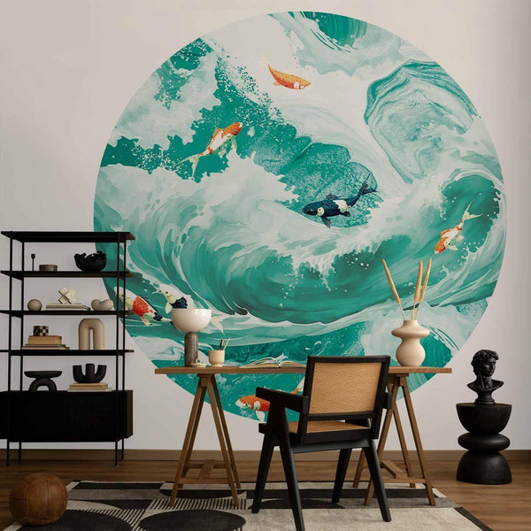 Carta da parati rotonda - Fish and waves