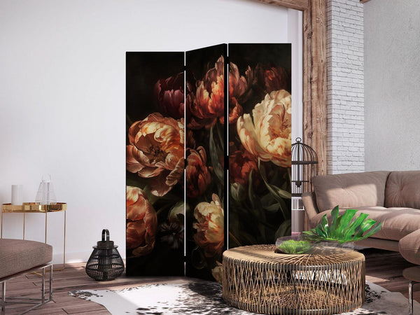 Paravento - Magnificent Tulips - Bouquet of Flowers in Red and White on a Black Background