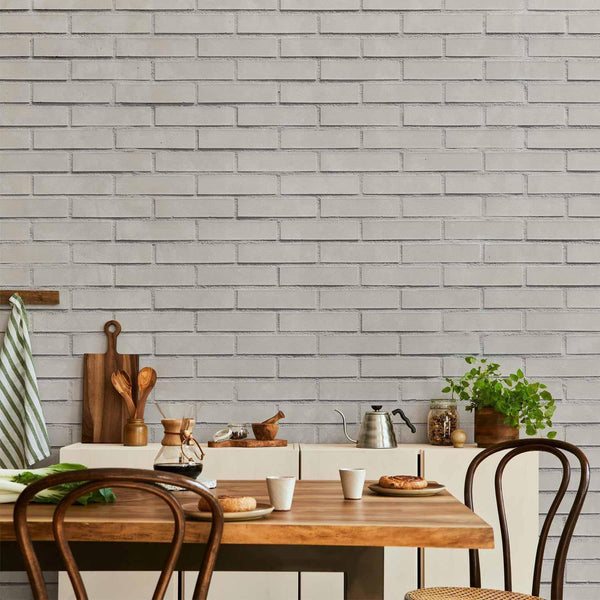 Carta da parati - Snow Brick - Pattern Imitating a Brick Wall in White