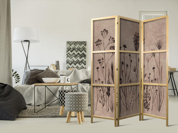 Paravento giapponese - Plant Vintage - Delicate Field Flowers on a Background in Lime Wash Technique