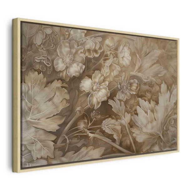 Quadro - Floral Ornaments Carved in Delicate Sepia and Brown Shades