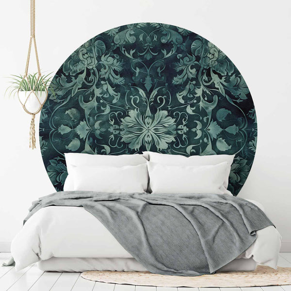 Carta da parati rotondi - Oriental carpet pattern: emerald ornaments and worn patterns