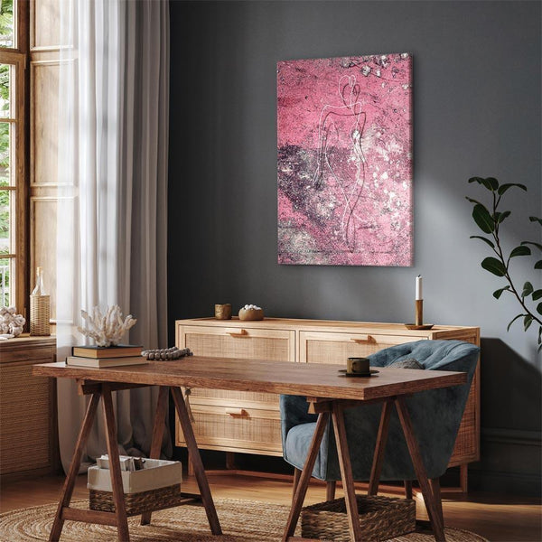 Quadro - Figure on Pink Background (1-part) - Female Silhouette in Marble