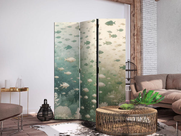 Paravento - Fish and Diverse Vegetation - A Group of Fish in Pastel Muted Colors Among Oceanic Vegetation