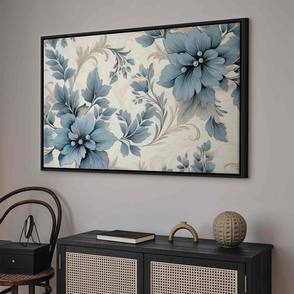 Quadro - Turquoise Flowers in Retro Ambience Floristic Ornaments