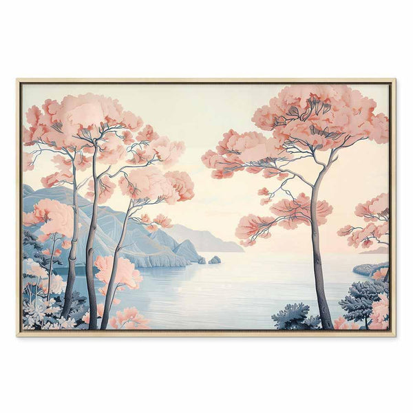 Quadro - Landscape with the Ocean Cliffs and Trees in Delicate Pink Shades