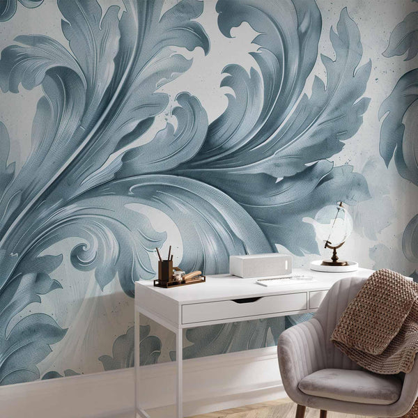 Carta da parati - Stone Baroque Ornaments in Light Shades of Gray-Blue