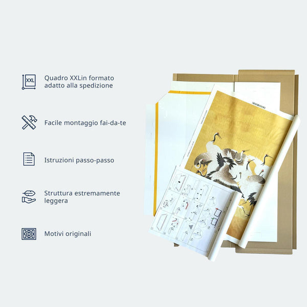 Quadro XXL - Heron wading in a pond - illustration in bright colours