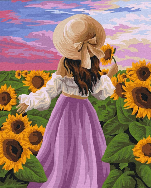 Quadro fai da te - Girl among sunflowers