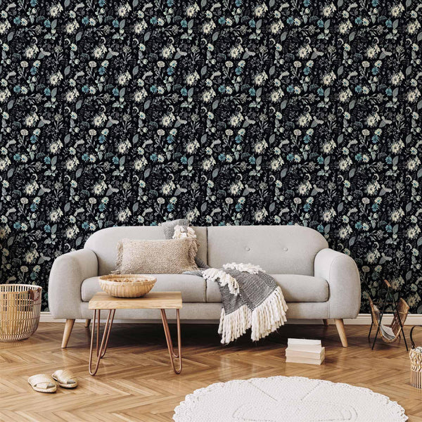 Tappezzeria murale - Fragrant flowers and herbs - blue