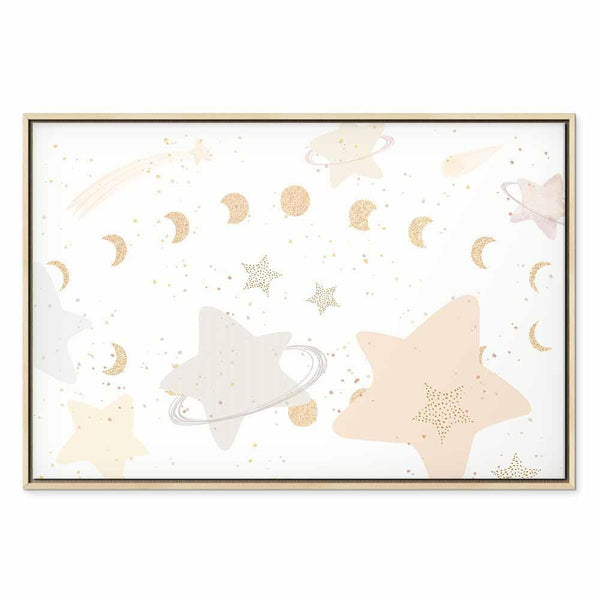 Quadro - Fairy-Tale Galaxy - Phases of the Moon in Yellow Tones Among Stars in Beige and Ash Colors with Stardust