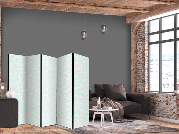 Paravento - Minimalist Fish - Fishes With Grey Dots Against a Crystal Sheet of Water in Mint Green Colors