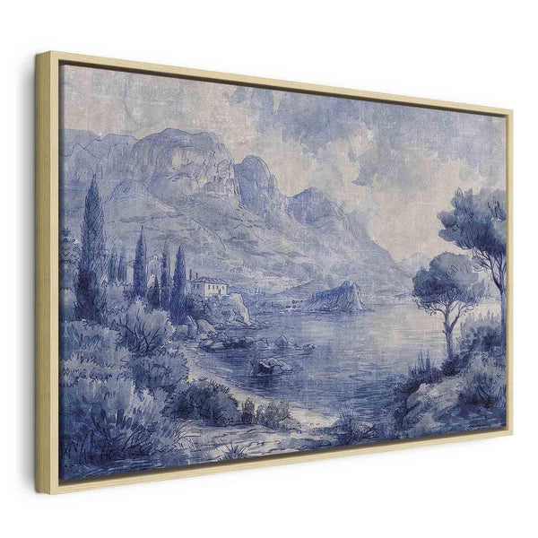Quadro - Blue Bay - Italian landscape of Lake Como painted with blue ink