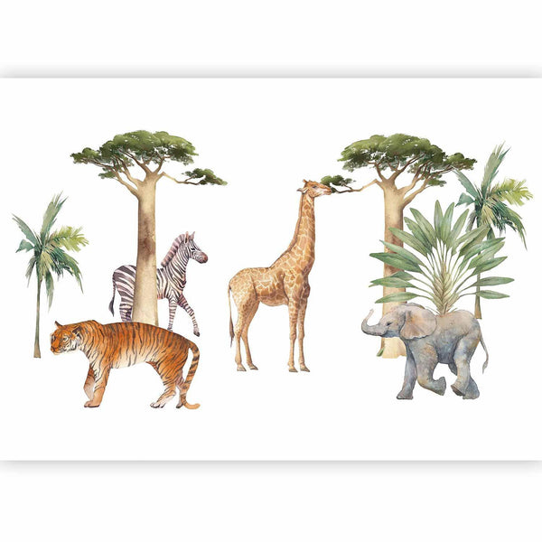 Carta da parati - Jungle Animals on White Background Made With Watercolour Technique
