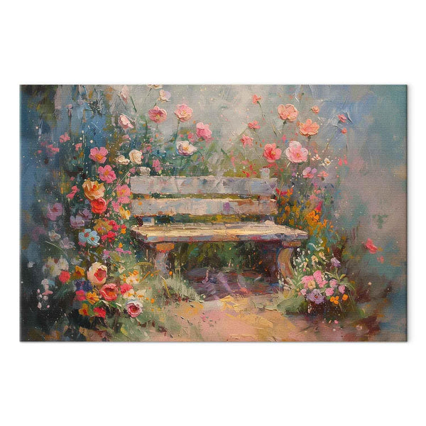Quadro - Flowery bench - impressionist painting full of flowers