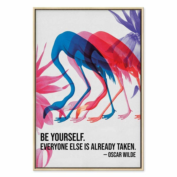 Quadro - Colorful Flamingos - Inspirational Quote with Colorful Bird Silhouettes