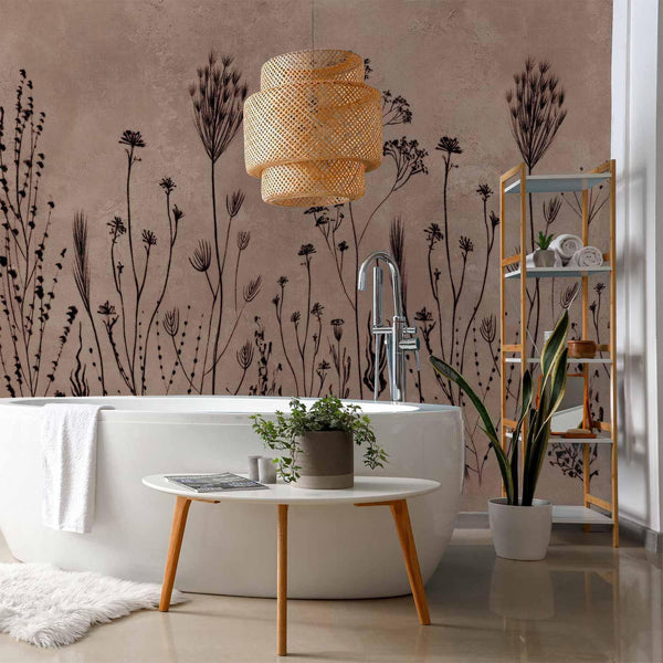 Carta da parati - Wildflowers – black plants on lime-wash background