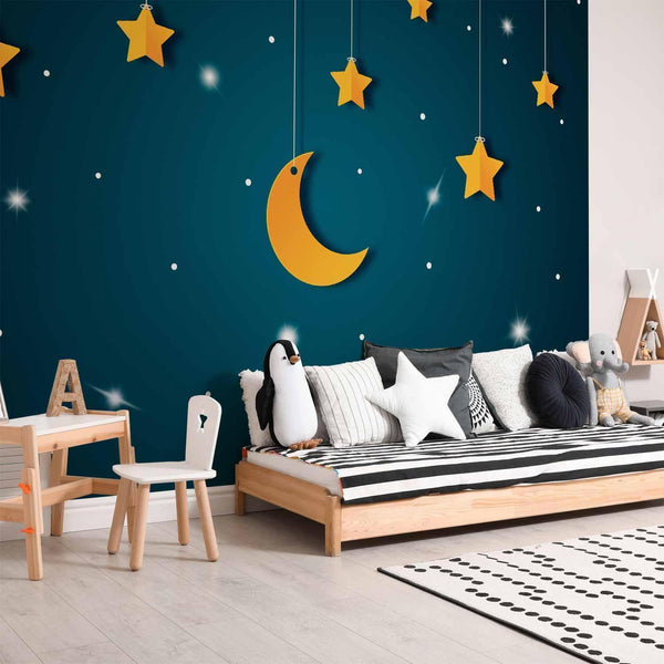 Carta da parati - Skyline - turquoise night sky landscape with stars for children