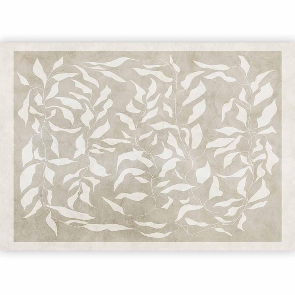Carta da parati - White leaves - abstract plant motif on beige background with frame