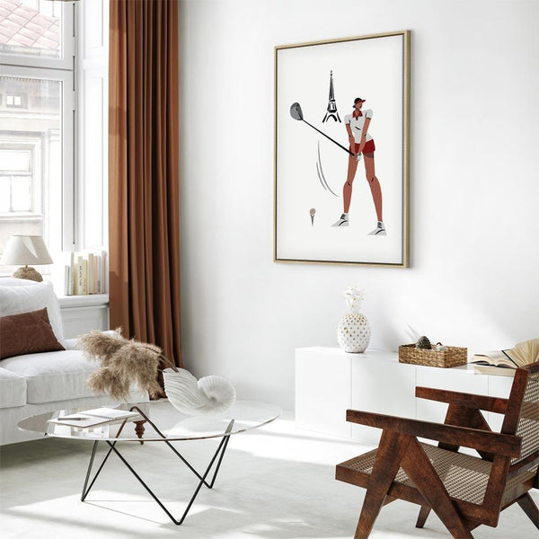 Quadro - Female Golfer With the Eiffel Tower in the Background - Illustration