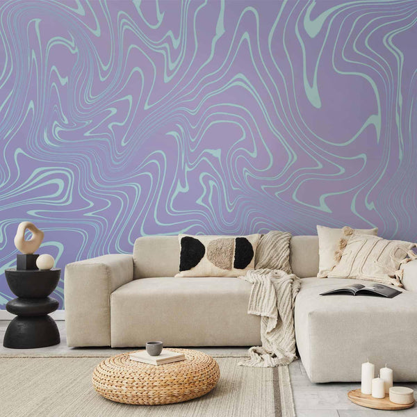 Carta da parati - Sea Abstraction - Intriguing Composition of Wavy Shapes in Shades of Blue