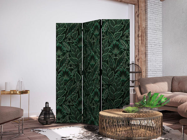 Paravento - Dense Vegetation - Botanical Patterns in Illustrative Style Green