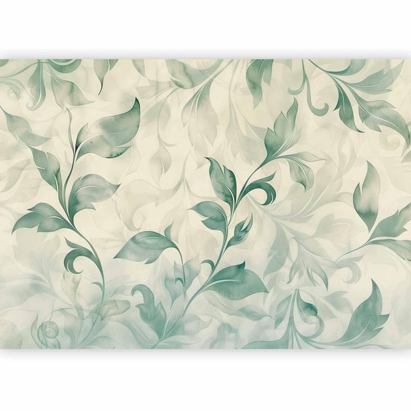 Carta da parati - Watercolor Botanical Motif Delicate Green-Beige Leaves