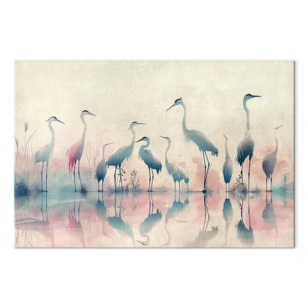 Quadro - Birds by the lake - herons painted in watercolour in delicate grey and pink colours