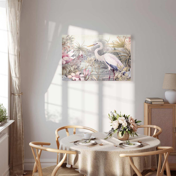 Quadro - Heron wading in a pond - illustration in bright colours