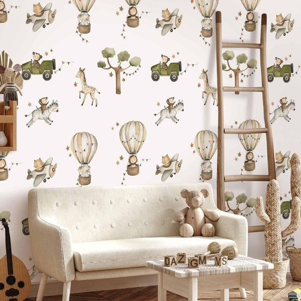 Carta da parati - Africa for Toddler - Animals on Savannah in Watercolour Technique