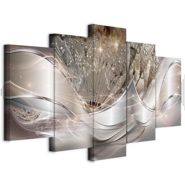 Quadro - Sparkling Dandelions (5 Parts) Beige Wide