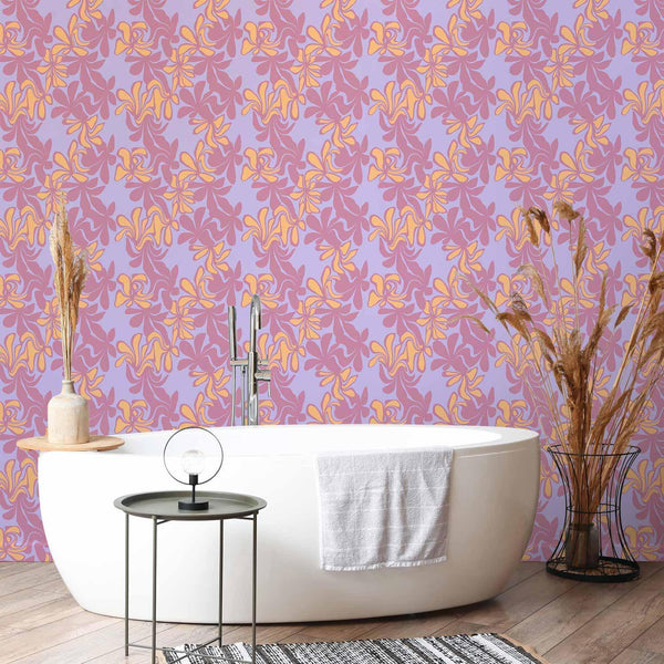 Tappezzeria murale - Exotic - Two-Tone Flowers - Flowers in purple and orange on a blue background