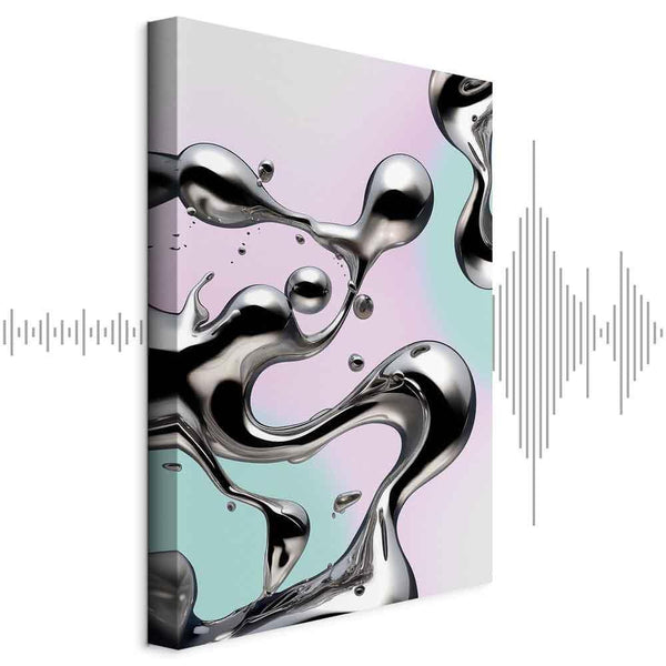Quadro - Metallic Fluidity - Abstract Silver Forms on a Mint-Purple Background