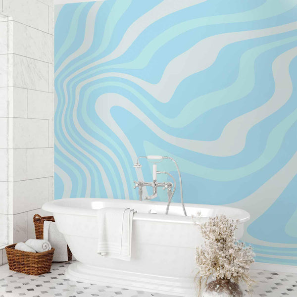 Carta da parati - Composition in Blues and Whites - Harmonious Abstract Waves in a Cool Color Tone