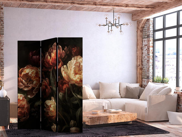 Paravento - Magnificent Tulips - Bouquet of Flowers in Red and White on a Black Background