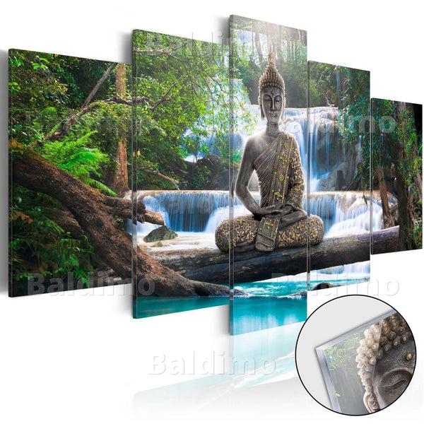 Quadro su vetro acrilico - Buddha and Waterfall